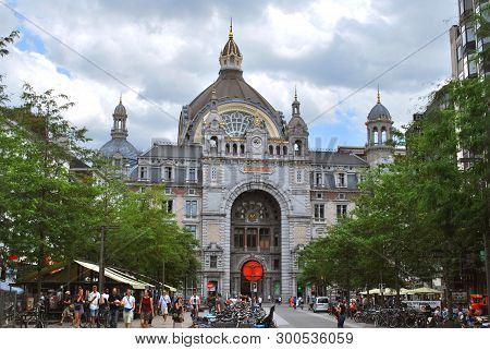 Antwerp, Flanders, Belgium - July 17, 2018: The Antwerp-central Railway Station In Antwerp