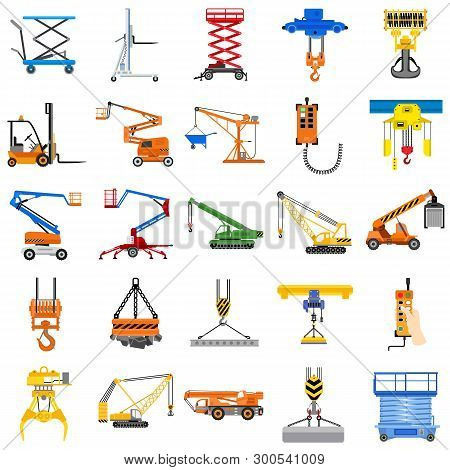 Lifting Machine Icon Set. Flat Set Of Lifting Machine Icons For Web Design