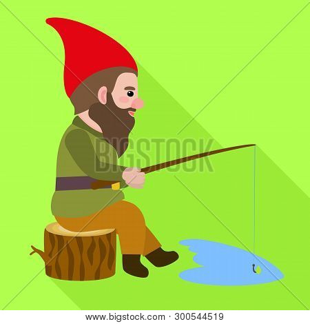 Gnome Fishing Icon. Flat Illustration Of Gnome Fishing Icon For Web Design