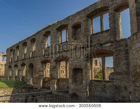 Iterior Of Castle Gleichen In Germany With Blue Sky And Green Grass In Spring Time