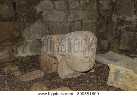 Interior Of Castle Gleichen In Germany With Old Dark Basement And Statue