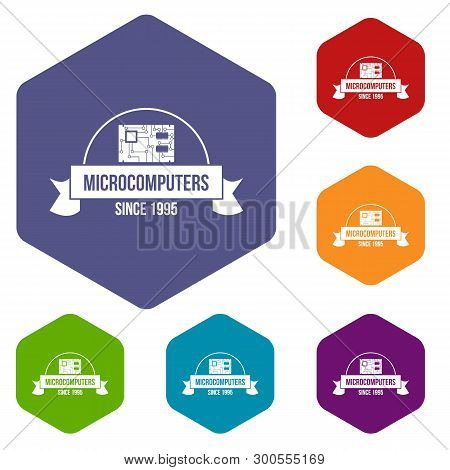 Microcomputers Icons Vector Colorful Hexahedron Set Collection Isolated On White