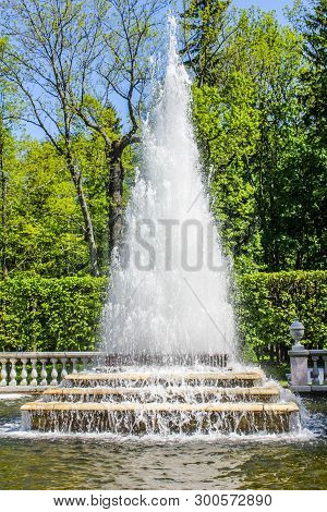 Pyramid Fountains In Petergof. Fountains Of The Lower Park In Peterhof. Russia, Peterhof, May 30, 20