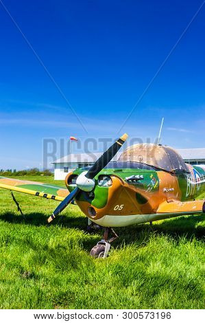 Delta, Bc - May 7, 2019: Single Engine Propeller Plane With Camoflage Style Paint Stored At Delta He
