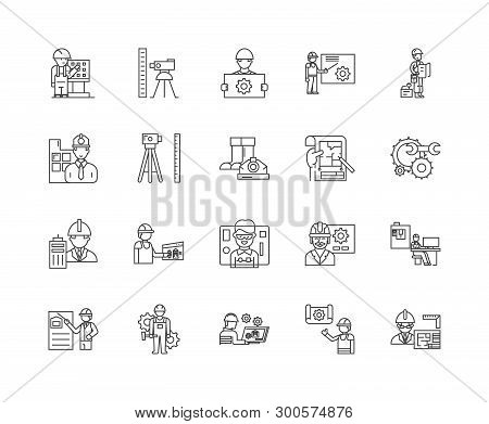 Engineering And Surveing Services Line Icons, Signs, Vector Set, Outline Illustration Concept