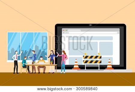 Website Underconstruction Concept With Team People Working On Programming And Construction Symbol - 