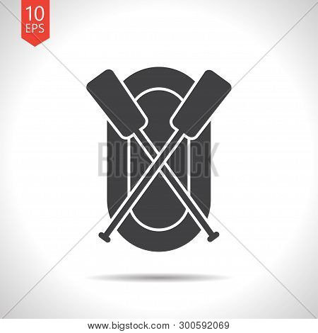 Rafting Infatable Boat With Oars Illustration. Sport And Traveling Vector Icon