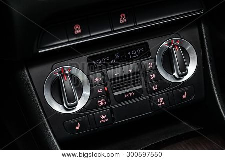 Novosibirsk, Russia - May 10, 2019:  Audi Q3,close-up Of The Dashboard, Adjustment Of The Blower, Ai