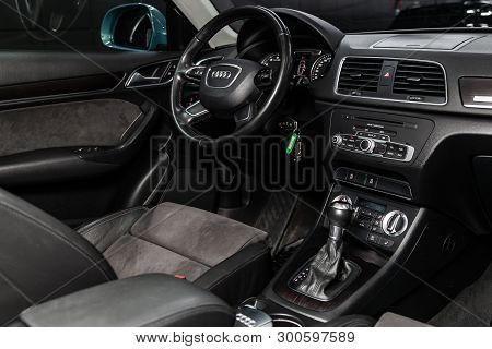 Novosibirsk, Russia - May 10, 2019:  Audi Q3,close-up Of The Dashboard, Speedometer, Tachometer, Sea