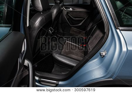 Novosibirsk, Russia - May 10, 2019:  Audi Q3,close-up Of The Rear Seats. Photography Of A Modern Car