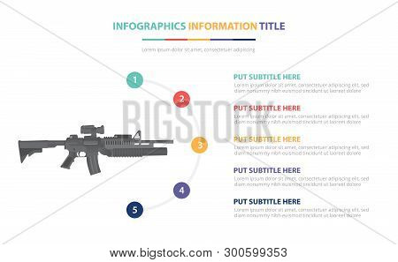 M-16 Assault Riffle Infographic Template Concept With Five Points List And Various Color With Clean 