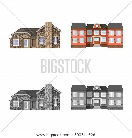 Vector Design Of Building And Front Logo. Set Of Building And Roof Vector Icon For Stock.