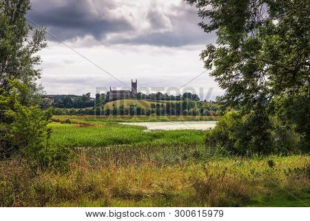 View Over The Quoile River At The Mound Of Down Cathedral In Downpatrick, Northern Ireland. It Is Be