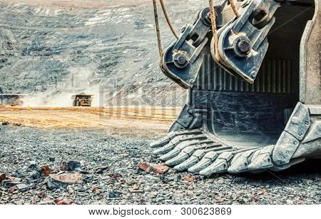 Huge shovel of a mining excavator in diamond mine Botswana 
