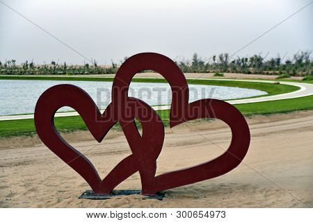 Love Lake At Al Qudra, Manmade Lake At The Al Qudra Desert, Dubai, United Arab Emirates