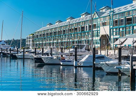 Yachts On Mooring At Sunny Day. Woolloomooloo District In Sydney, Australia