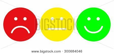 Red, Yellow And Green Smiles. Face Symbols. Flat Style. Vector Illustration.