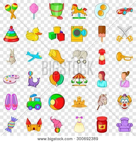 Children In Home Icons Set. Cartoon Style Of 36 Children In Home Vector Icons For Web For Any Design