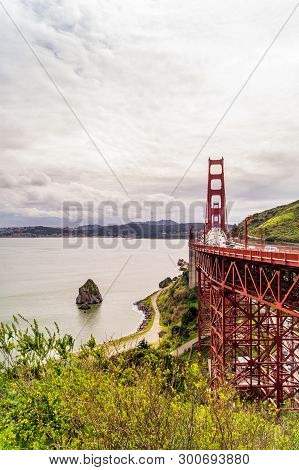 Golden Gate Bridge From Sausalito, California. Vertical