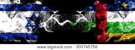 Israel Vs Central African Republic Smoky Mystic Flags Placed Side By Side. Thick Colored Silky Smoke