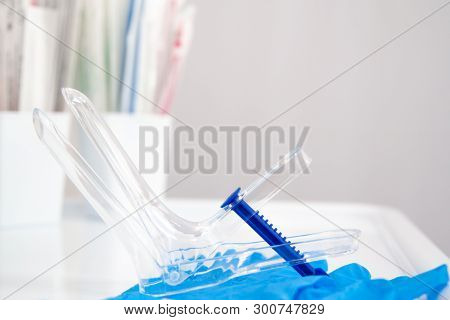 Medicine Instrument Vaginal Speculum, Vaginoscope, Gloves Gynecologist Doctor And Other Medical Equi