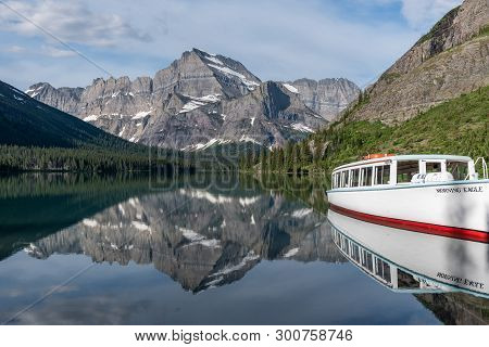 Many Glacier, United States: June 30, 2018: Looking Down Lake Josephine From The Boat Dock