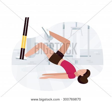 Fit Woman Working Out On Trx Doing Bodyweight Glute Exercises With Bridge Hip Raise Butt Leg Exercis