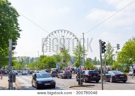 Hannover / Germany - May 9, 2019: A Ferris Wheel Stands At The Spring Festival In Hanover.