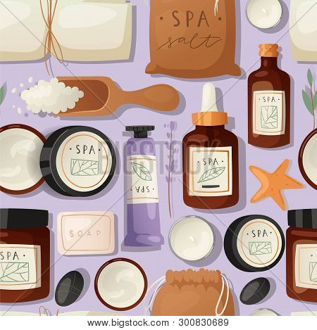 Bath Accessories Banner Vector Illustration. Realistic Plastic Containers Bottles, Tubes And Jars Fo
