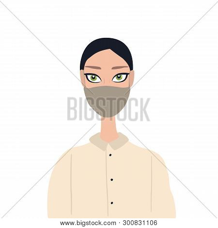 Beautiful Caucasian Young Woman With Big Green Eyes Wearing Medical Face Mask Healthcare Antybacteri