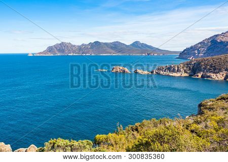 The Coastline Seen From Cape Tourville Walk In Freycinet National Park In Tasmania, Australia.