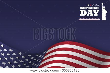 4th Of July Happy Independence Day Of America Background . Statue Of Liberty Flat Silhouette Design 