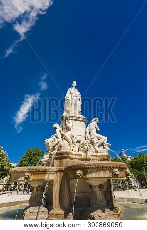 Detail Of Pradier Fountain At Esplanade Charles-de-gaulle In Nimes, France