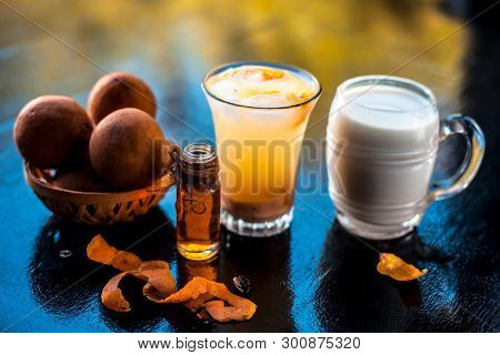 Ramadan Drink Or Ramazan Drink Also A Summer Drink On Wooden Surface I.e. Chikoo Shake Or Chikoo Fal