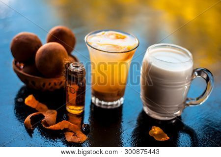 Ramadan Drink Or Ramazan Drink Also A Summer Drink On Wooden Surface I.e. Chikoo Shake Or Chikoo Fal