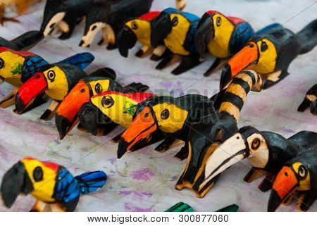 Argentina Souvenirs From The Market, Crafts Made Of Wood. Beautiful Colorful Animals. Beautiful Colo