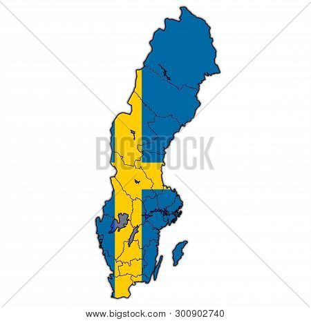 Flag Of Sweden On Map Of Swedish Counties