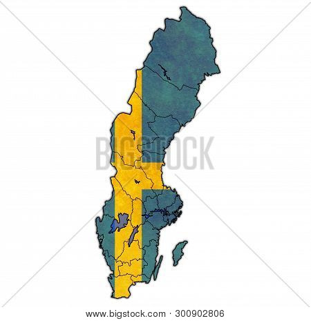 Flag Of Sweden On Map Of Swedish Counties