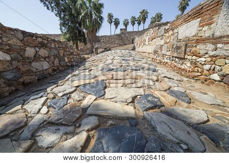 Ancient Roman Road At Emerita Augusta City, Merida, Extremadura, Spain