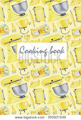 Cooking Bookl With  Hand Draw Pattern Of Utensil  For Kitchen