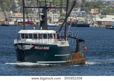 New Bedford, Massachusetts, Usa - May 8, 2019: Scalloper Bella Rose, Hailing Port Bass Harbor, Maine