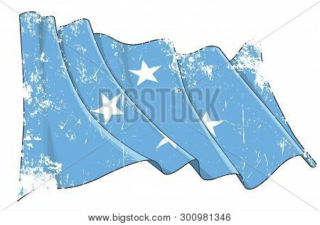 Vector Textured Grunge Illustration Of A Waving Flag Of The Federated States Of Micronesia. All Elem