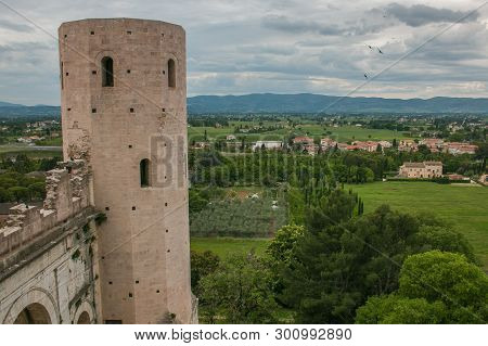 View Of Porta Venere, City Gate Of Roman Arch In Spello, Umbria