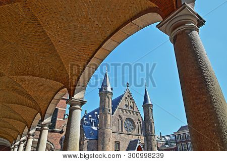 View Through Arcades Of The Ridderzaal, Which Forms The Center Of The Binnenhof In The Hague, Nether