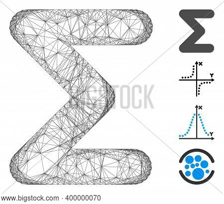 Vector Network Sum. Geometric Hatched Carcass Flat Network Generated With Sum Icon, Designed With Cr