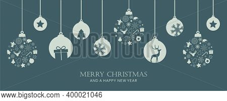 Merry Christmas Card With Hanging Ball Decoratoin Vector Illustration Eps10