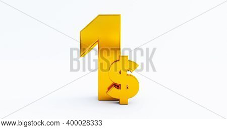 3d Of One Dollar Isolated On White Background, Usa Dollar $, Golden One Dollar ( 1 ).