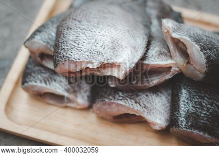 Raw Gourami Fish Or Sepat Siam, Cut Head And Clean Ready To Cooking For Thai Food