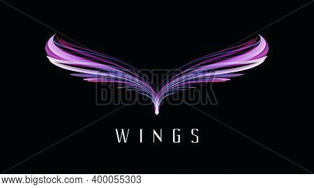 Abstract Symmetry Bird Wings, Glowing Neon Lights Forming Fantasy Bird Shape, Puple Modern Graphic E