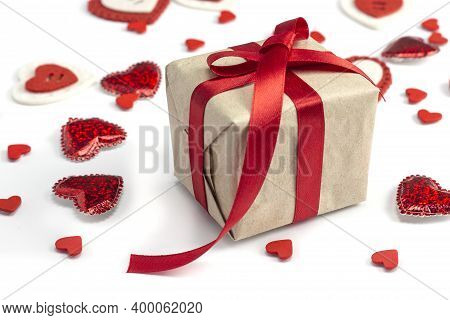 Valentine's Day Concept Valentine's Day. Red Rose With Petals On A White Background. Valentine's Car